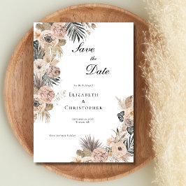 Reserve A Data Floral Botânico Boho Flores Bege Rosa Casamento