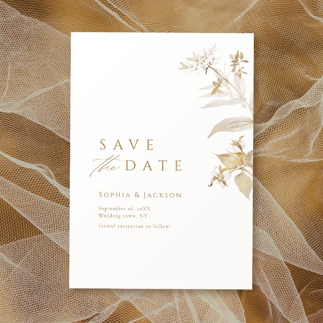 Reserve A Data Floral Botânico Dourado Elegante Salve A Data (Elegant Modern Gold Botanical Floral Save The Date)