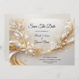 Reserve A Data Floral Branco Dourado Salvar a Data