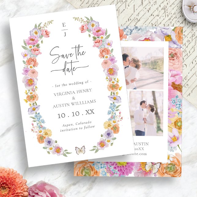 Reserve A Data Floral Brilhante (Bright Watercolor Floral Save The Date Card by Painted Paperie
)