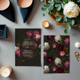 Reserve A Data Floral Burgundy Sombrio Preto Elegante Romântico