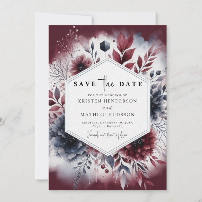 Reserve A Data Floral Burgundy Wedding (Frente)