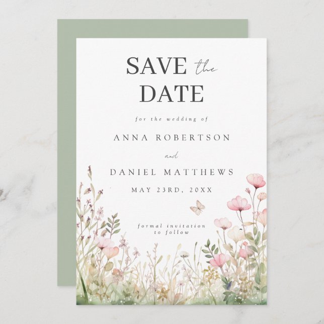 Reserve A Data Floral Butterfly Wedding (Frente/Verso)