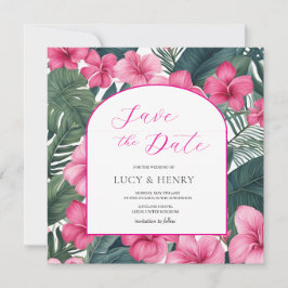 Reserve A Data Floral de Férias Rosa Tropical