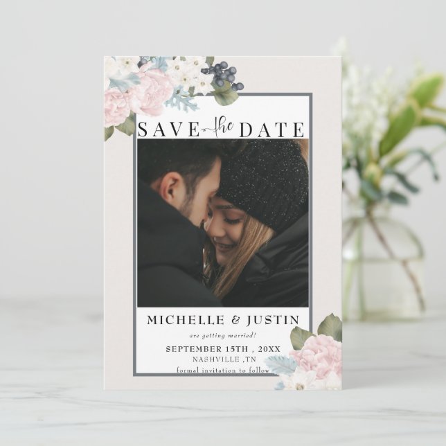Reserve A Data Floral de Inverno | Casamento de Foto Rústica (Em pé/Frente)