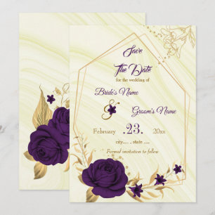 Reserve A Data floral de ouro roxo elegante