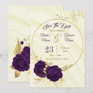 Reserve A Data floral de ouro roxo elegante