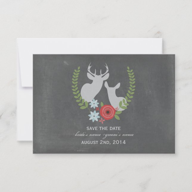 Reserve A Data Floral Deer Chalk Inspirado Salvar Data (Frente)