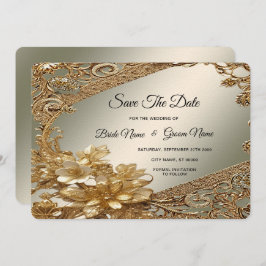 Reserve A Data Floral do Ornamentado Dourado Moderno Salvar a Dat