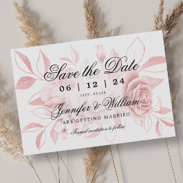 Reserve A Data Floral Dourado de Blush Rosa de Script Elegante