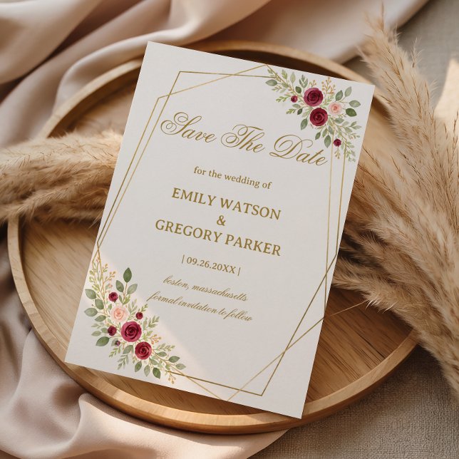 Reserve A Data Floral Dourado Elegante (Criador carregado)