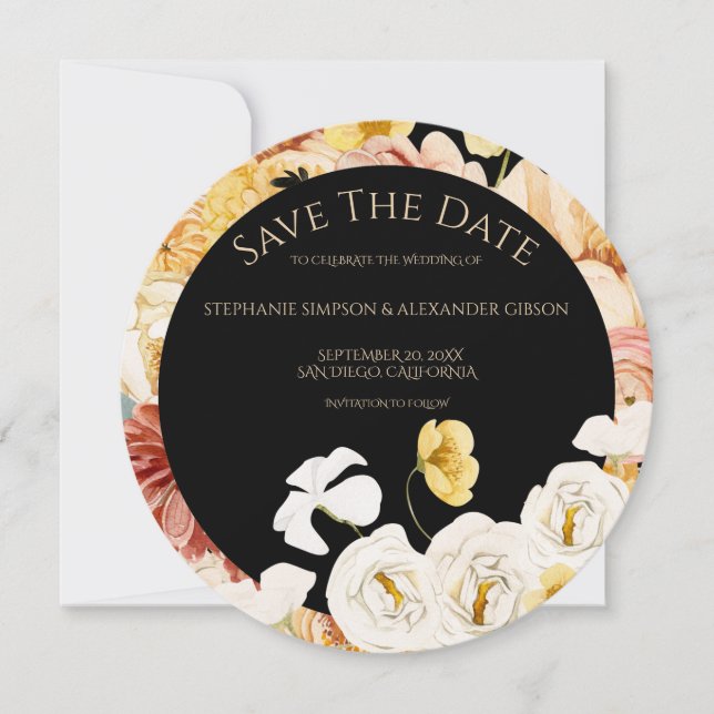 Reserve A Data Floral Dourado Elegante Salve A Placa Date (Frente)