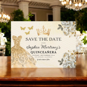 Reserve A Data Floral Dourado Salve a Data Aniversário Quinceaner