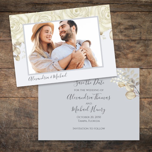 Reserve A Data Floral Elegant Salve a Foto de Casamento de Data (Wedding Save the Date Photo Card)