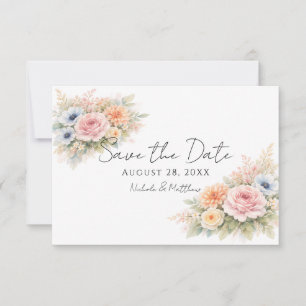 Reserve A Data Floral em Aquarela Suave para Casamento Salve a Da