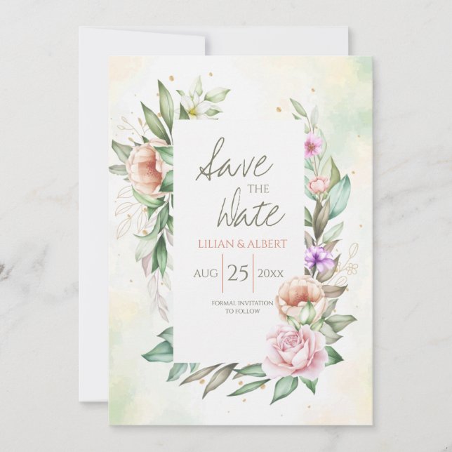 Reserve A Data Floral em cores suaves Salve a data (Frente)