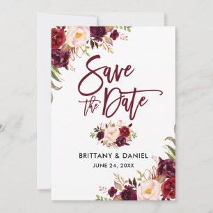 Reserve A Data Floral Floral Burgundy, Script de Pincel Moderno