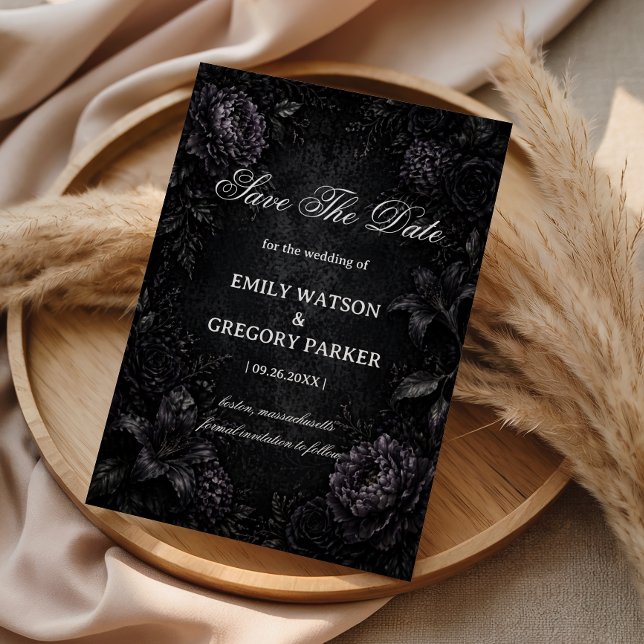 Reserve A Data Floral Gótico Elegante Escuro (Criador carregado)