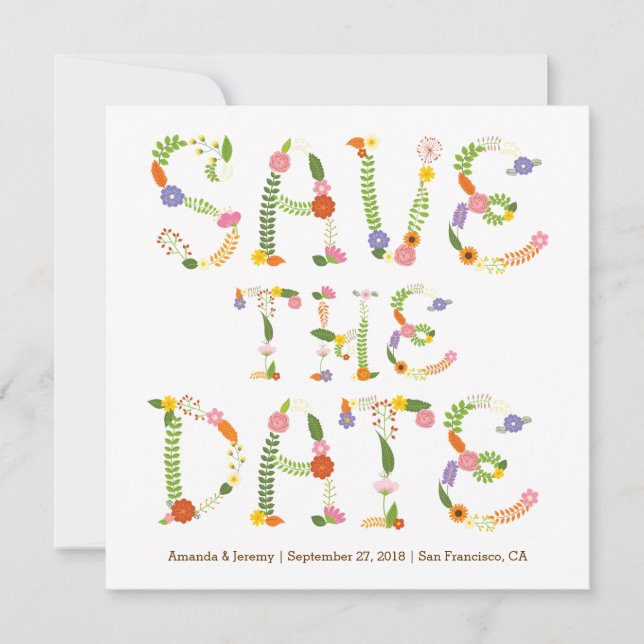 Reserve A Data Floral Letters Rustic Woodland Foto Salvar Data (Frente)