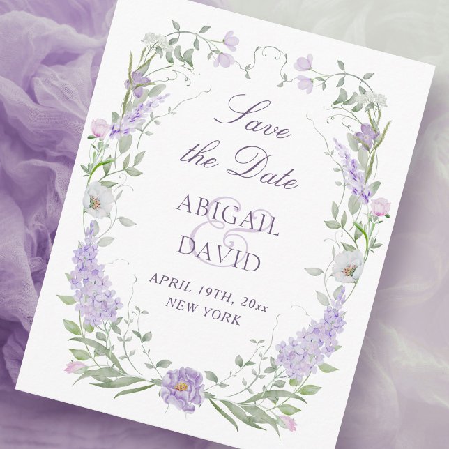 Reserve A Data Floral Lilac Lavender Frame Wedding Save The Date (Criador carregado)