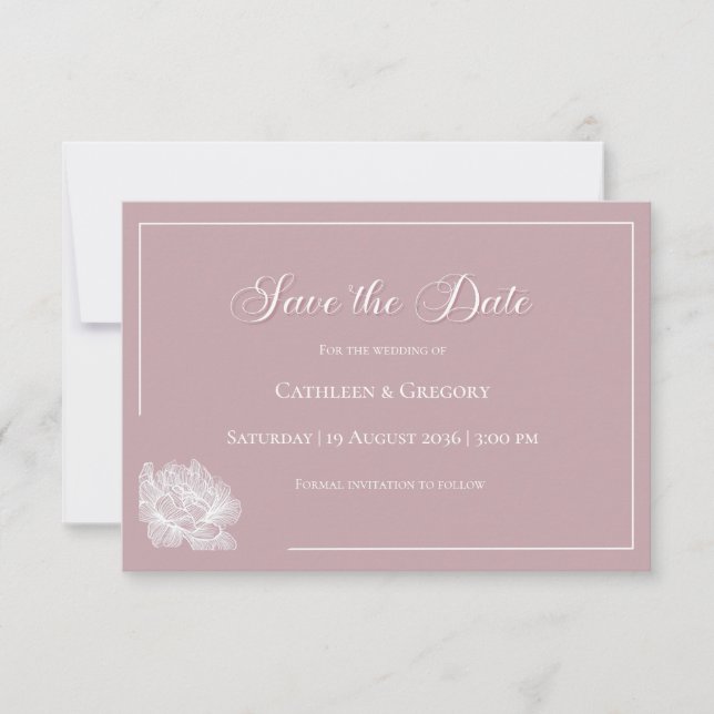 Reserve A Data Floral Line Art Dusty Rose White Wedding (Frente)