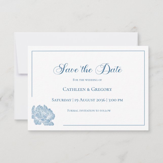 Reserve A Data Floral Line Art White Dusty Blue Wedding  (Frente)