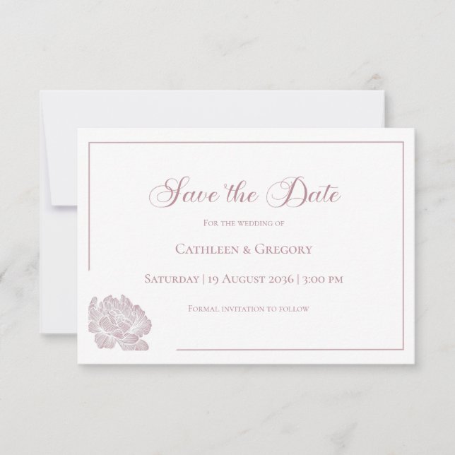 Reserve A Data Floral Line Art White Dusty Rose Wedding  (Frente)