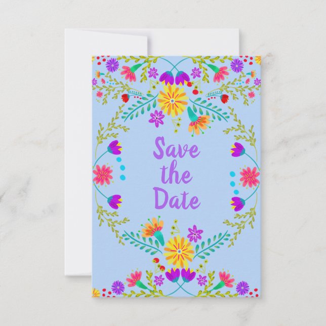 Reserve A Data Floral Mexicano Fiesta & Papel Picado - Azul Claro (Frente)