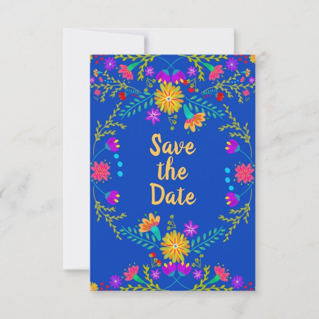 Reserve A Data Floral Mexicano Fiesta & Papel Picado - Royal Blue (Frente)