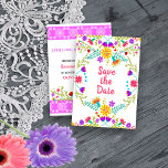 Reserve A Data Floral Mexicano Fiesta & Papel Picado White<br><div class="desc">Floral Save the Date card in color Mexicano Fiesta style and decorated nos dois lados com flores folk art e papel picado. Na parte anterior, a frase "Salvar a data" é simplesmente "Guardar a data". No verso, o modelo está pronto para adicionar sua data especial, seu nome, a ocasião e...</div>