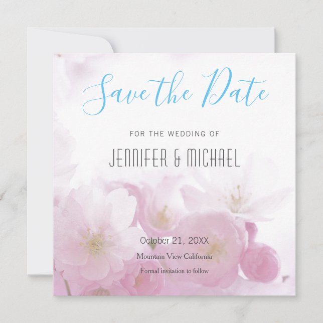 Reserve A Data Floral Moderno de Casamento Azul (Frente)