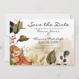 Reserve A Data Floral Outono em Aquarela Casamento Horizontal