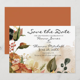 Reserve A Data Floral Outono em Aquarela Casamento Horizontal