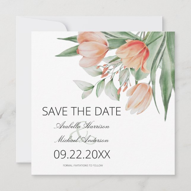 Reserve A Data Floral Peachy Aquarela de Primavera (Frente)