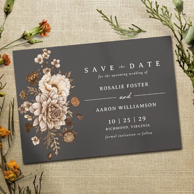 Reserve A Data Floral preto e neutro | Casamento Moody Fall Boho (Criador carregado)