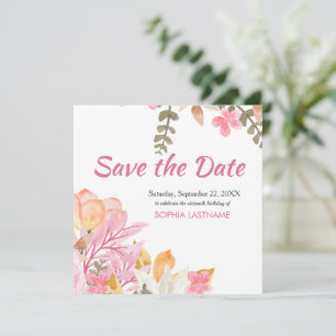 Reserve A Data Floral Rosa de Aquarela Elegante
