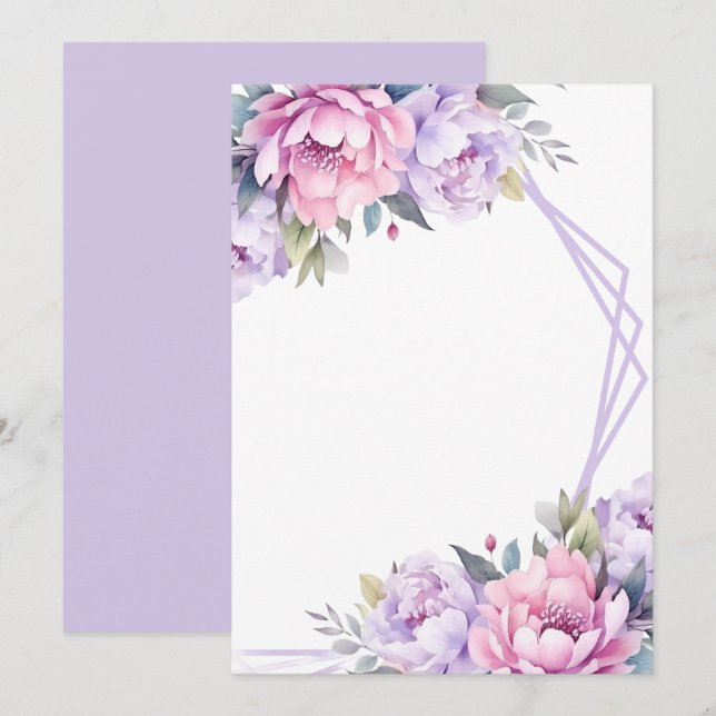 Reserve A Data Floral Rosa Lavanda Personalizado em Branco (Frente/Verso)