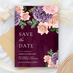 Reserve A Data Floral Roxo Pêssego Empoeirado Casamento Ameixa