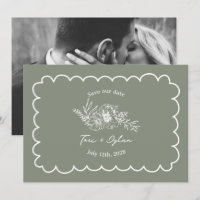 Floral Sage Green Botanical Save The Date Photo