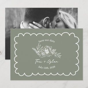 Reserve A Data Floral Sage Green Botanical Save The Date Photo