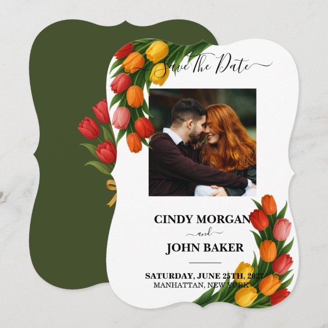 Reserve A Data Floral Save The Date de Casamento - Tulipas (Frente/Verso)