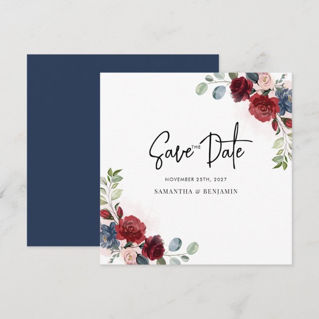 Reserve A Data Floral Script Greenery Wedding (Frente/Verso)