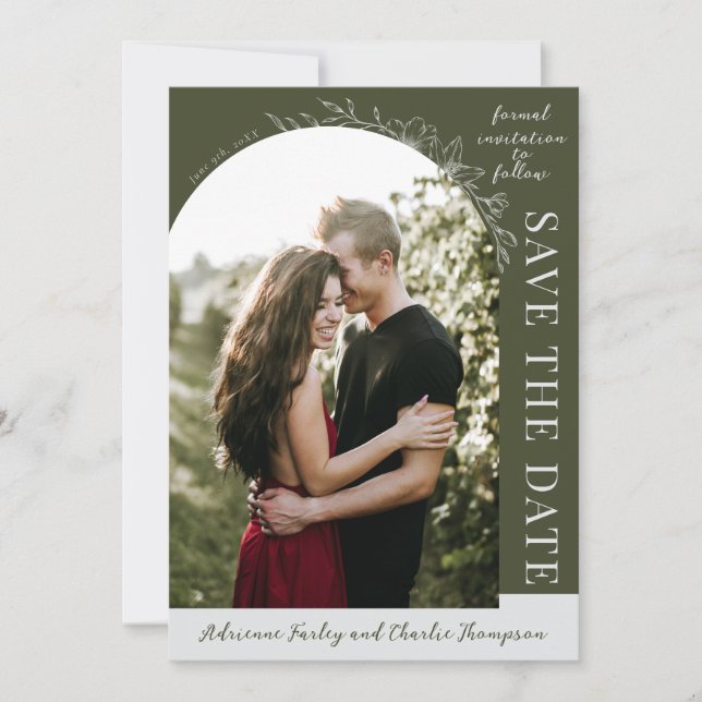 Reserve A Data Floral Simplicity 1 | Modern Green | Save The Date (Frente)