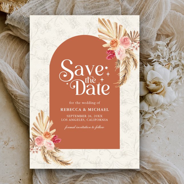 Reserve A Data Floral Terroso Pampas Terracota Casamento (Criador carregado)