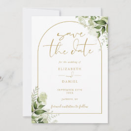 Reserve A Data Floral Verde Elegante Arco Dourado Casamento Foto