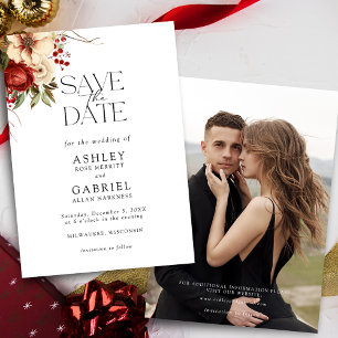 Reserve A Data Floral Vermelho de Damasco de Natal Elegante