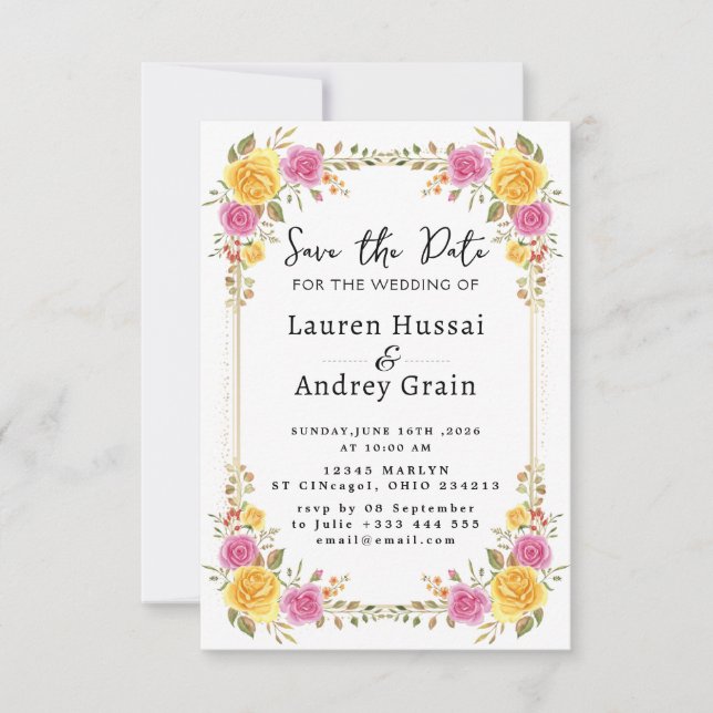 Reserve A Data Floral Wedding Save the Date Invitation (Frente)