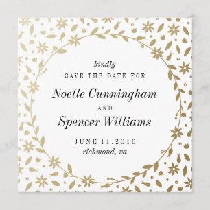 Reserve A Data Floral Wreath Save the Date Card in Gold Foil