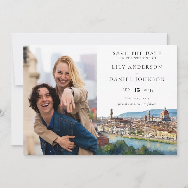 Reserve A Data Florence Skyline Watercolor Photo Wedding (Frente)
