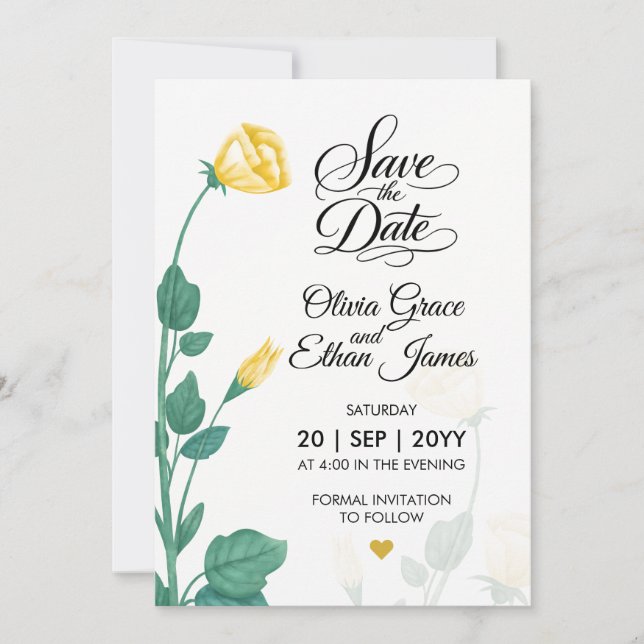 Reserve A Data Flores Amarelas Design Floral (Frente)